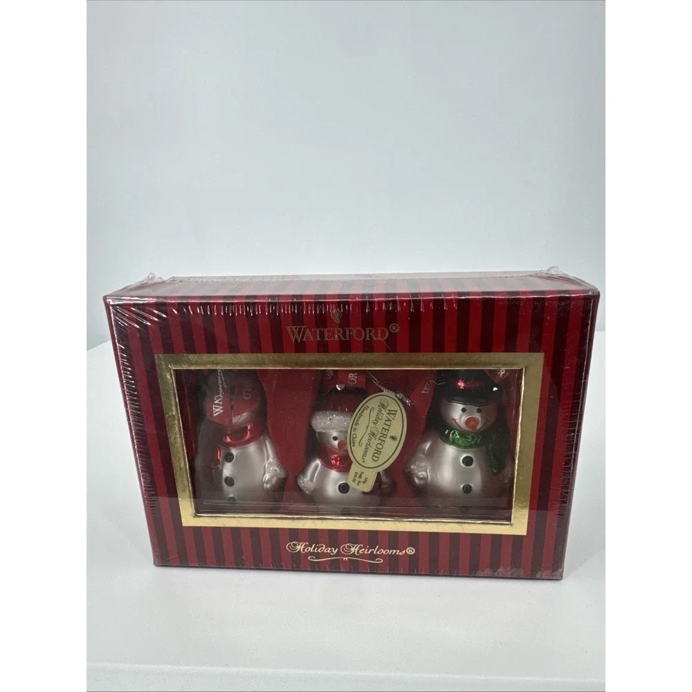 WATERFORD Holiday Heirlooms Snowman Set new box blown glass ornament christmas
